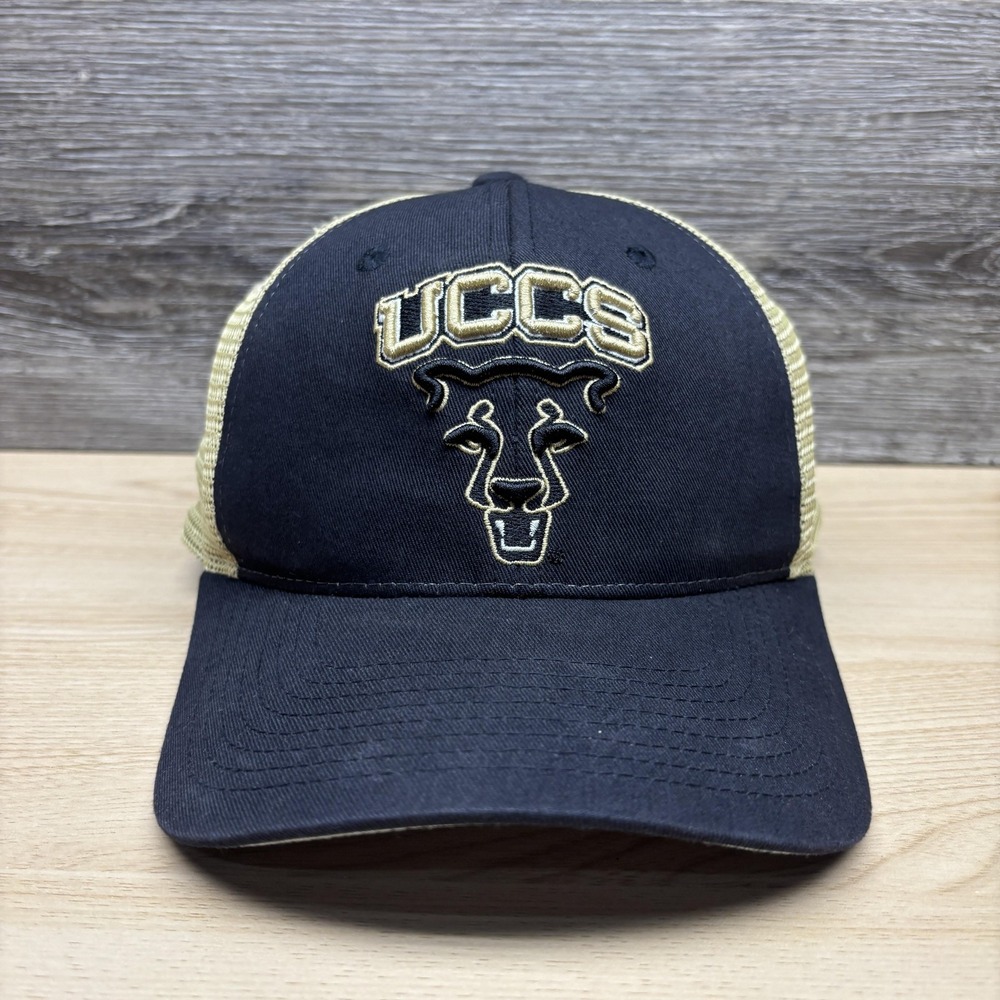UCCS Mountain Lions Hat Cap Snap Back Mens Black Gold NCAA College Trucker Mesh